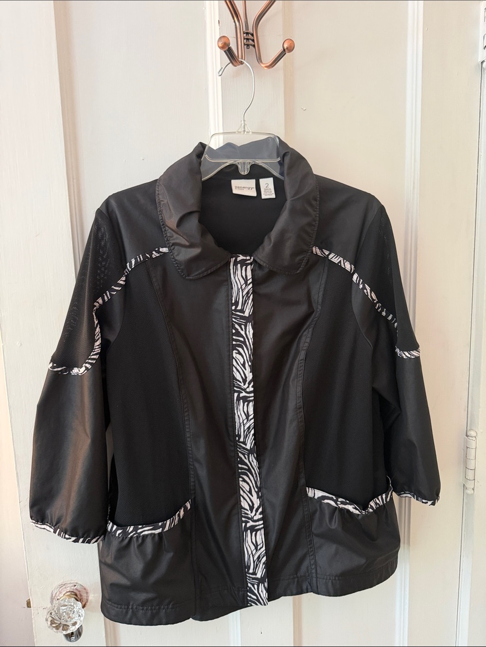 Women’s Black Utility Jacket with Zebra-Trim